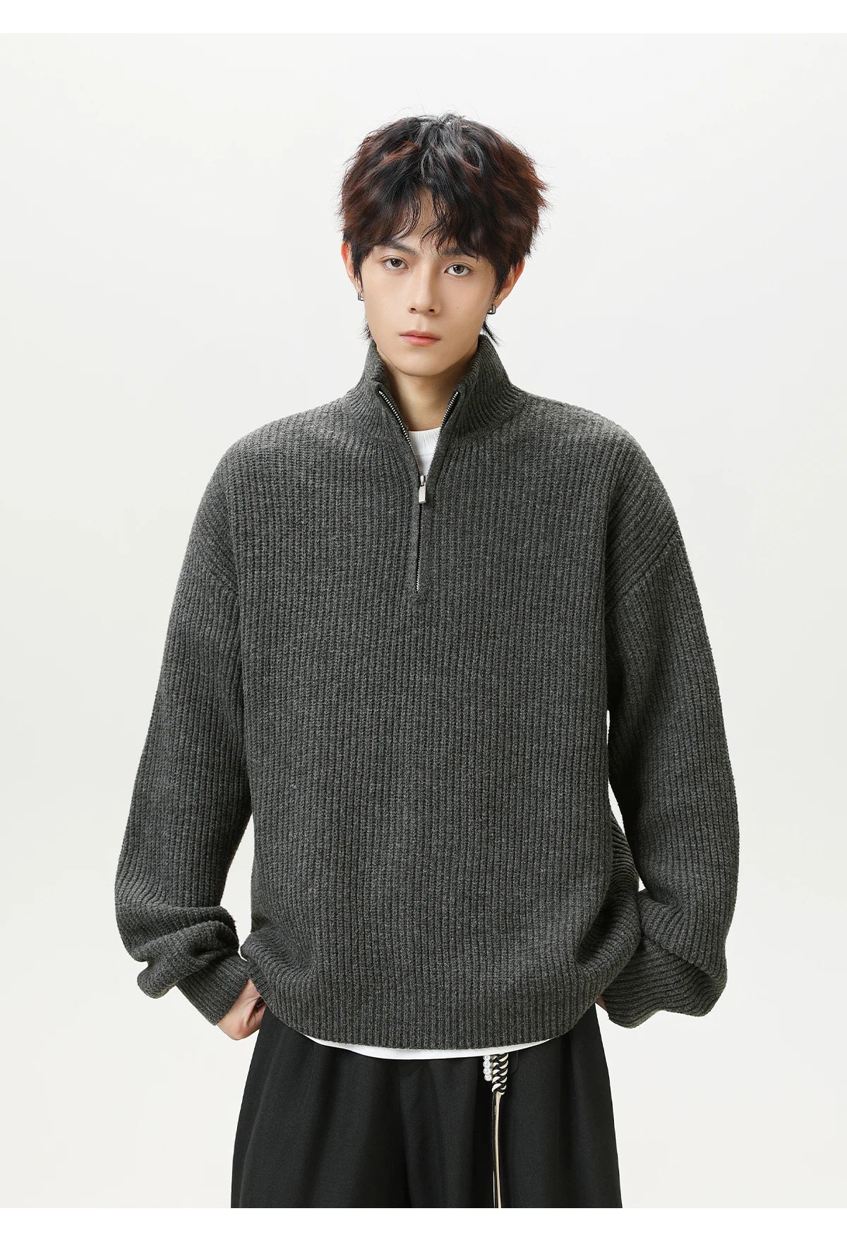 Rib Knit 1/4 Zip-streetwear-techwear