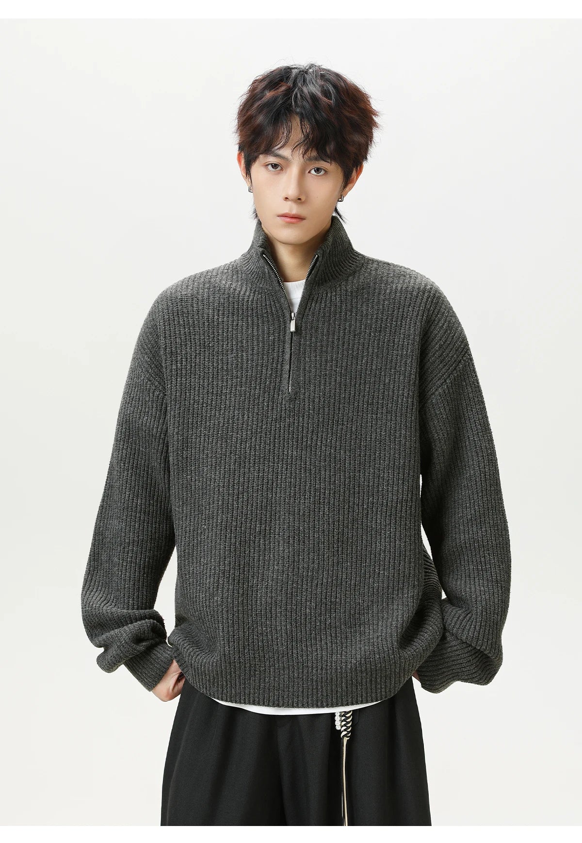 Rib Knit 1/4 Zip-streetwear-techwear