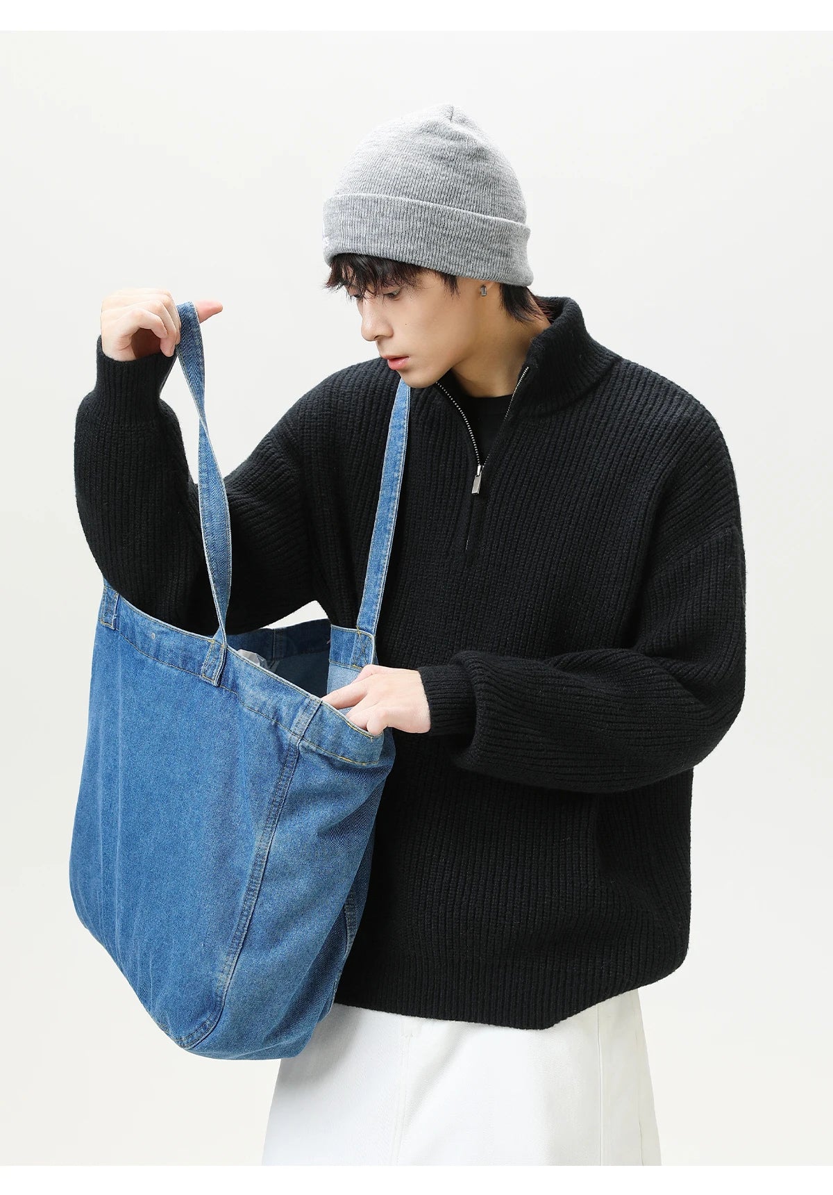 Rib Knit 1/4 Zip-streetwear-techwear