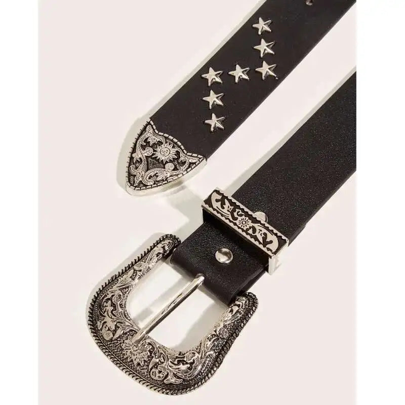 Star-studded Western Belt-streetwear-techwear