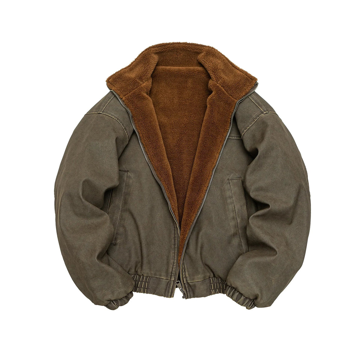 Vintage Wash Fleece Lined Bomber Jacket-streetwear-techwear