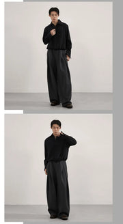 Volume Pleat Wide Leg Jersey Pants-streetwear-techwear