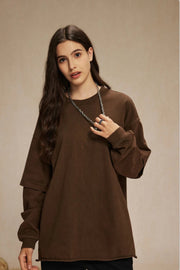 Washed Mock Double Layer Long Sleeve T-Shirt-streetwear-techwear
