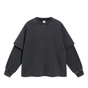 Washed Mock Double Layer Long Sleeve T-Shirt-streetwear-techwear